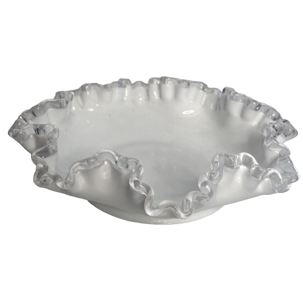 Vintage Fenton 6" Silver Crest Double White Glass Crimped Candy Dish - Picture 2 of 5